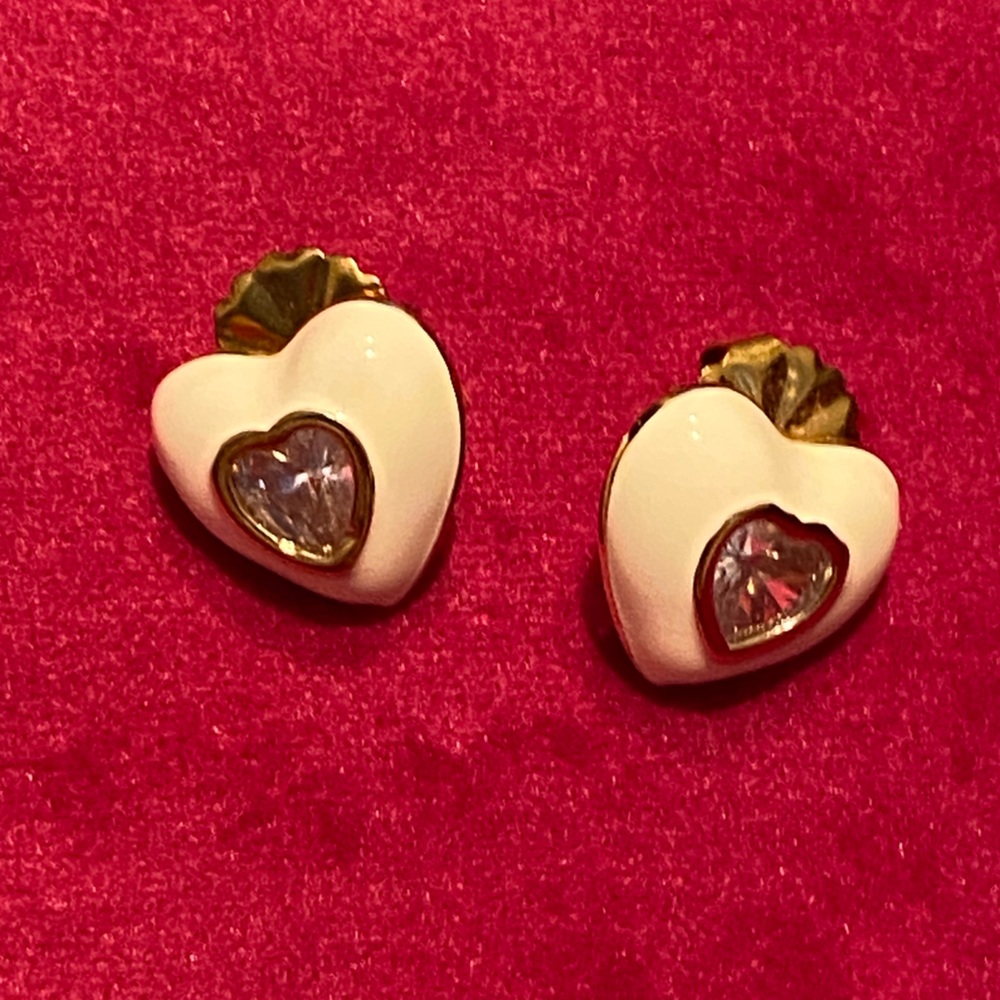 18k Gold Plated Cream Enamel & CZ Studs